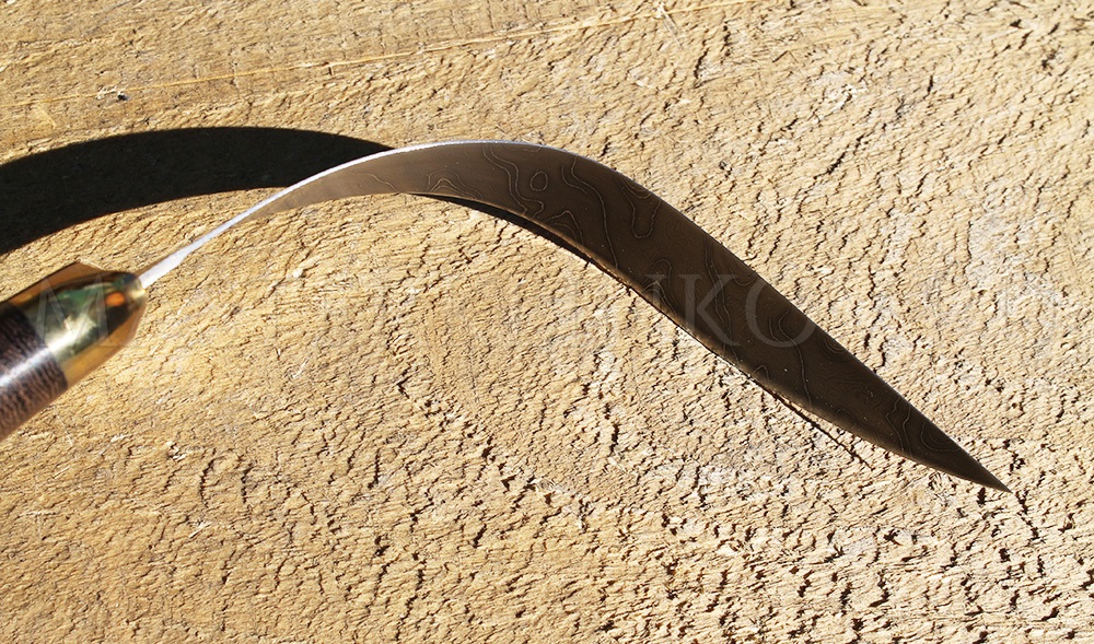 Нож филейный кованый из дамасской стали №2, 200 мм, рукоять - венге, береста