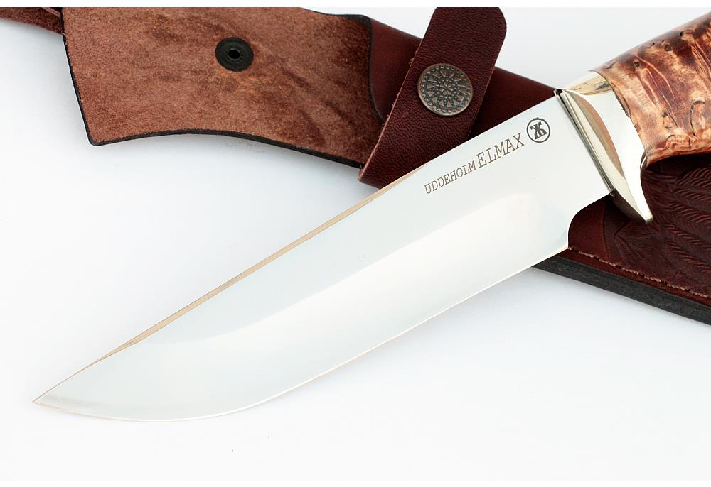 Нож из стали Elmax Кадет, рукоять - карельская береза, мельхиор