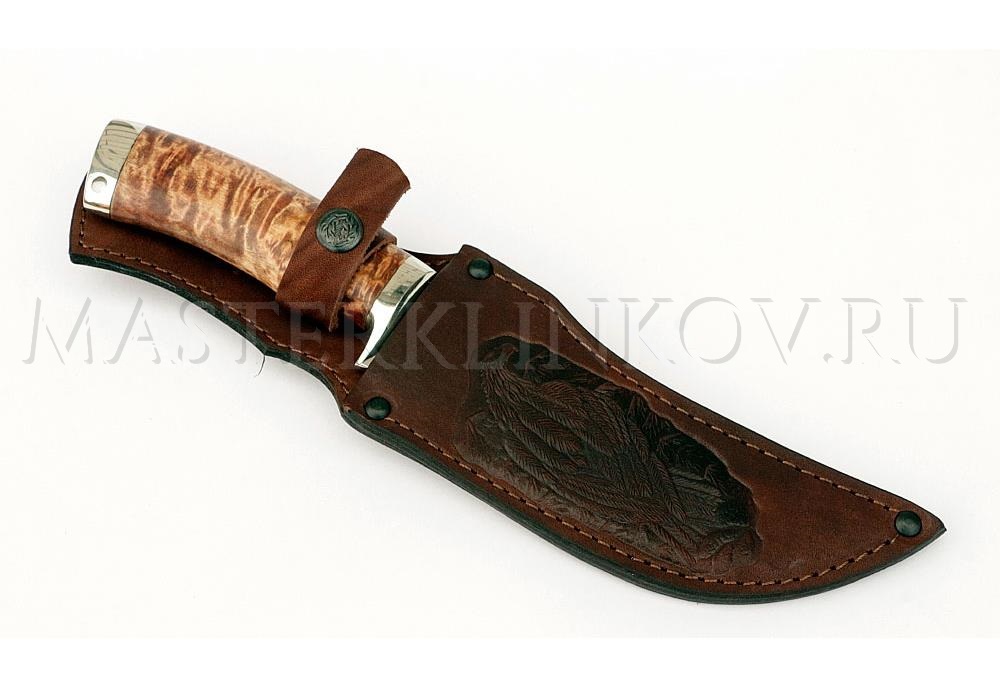 Нож из порошковой стали Elmax Восток, рукоять - карельская береза, мельхиор