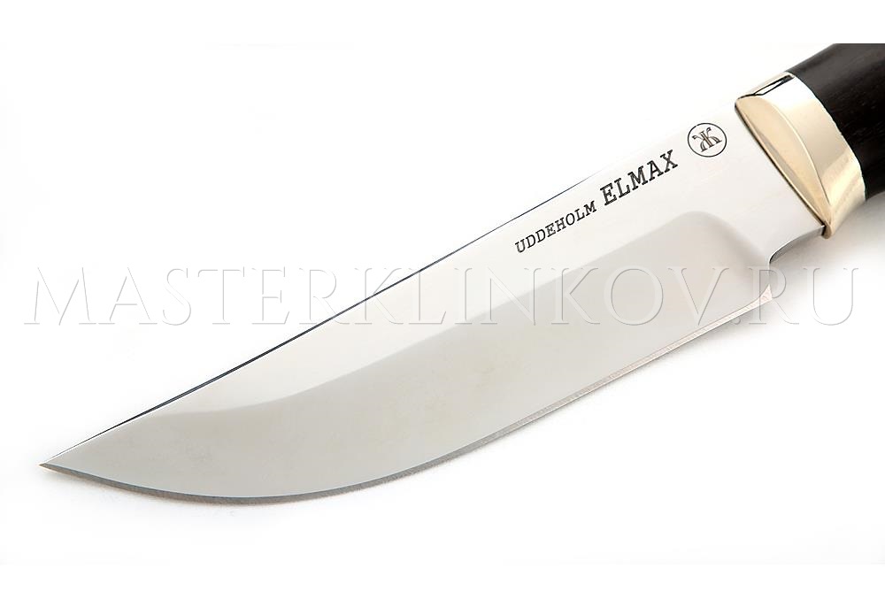 Нож из порошковой стали Elmax Егерь, черный граб с инкрустацией, мельхиор