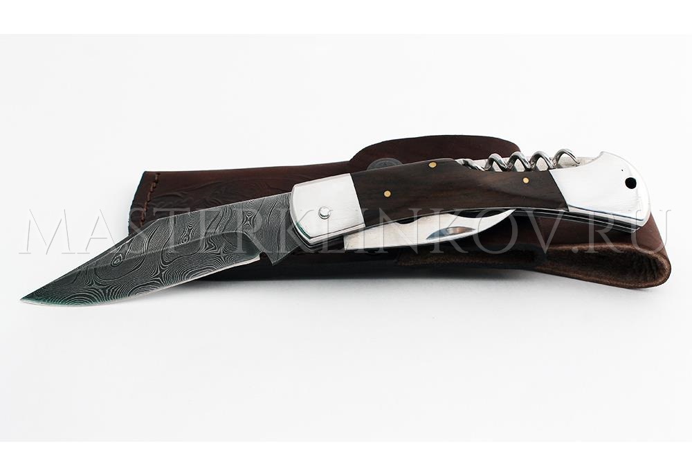 Нож складной из дамасской стали Хищник-2, трехпредметный, рукоять - венге