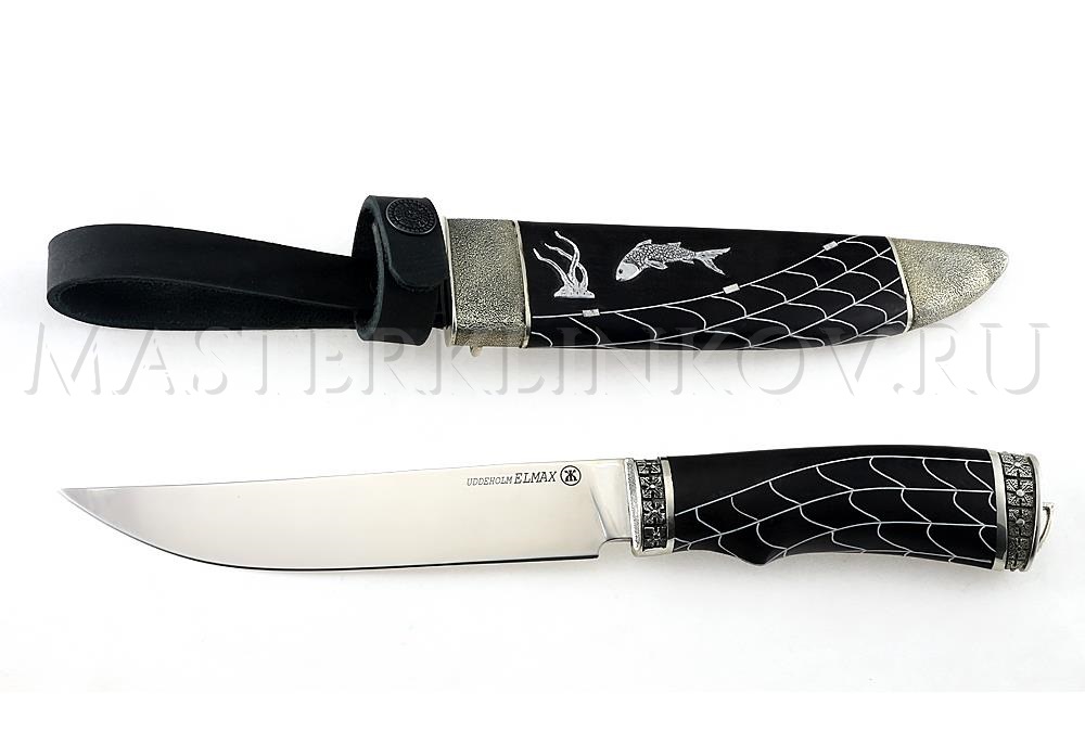 Нож из порошковой стали Elmax Невод, черный граб, литье