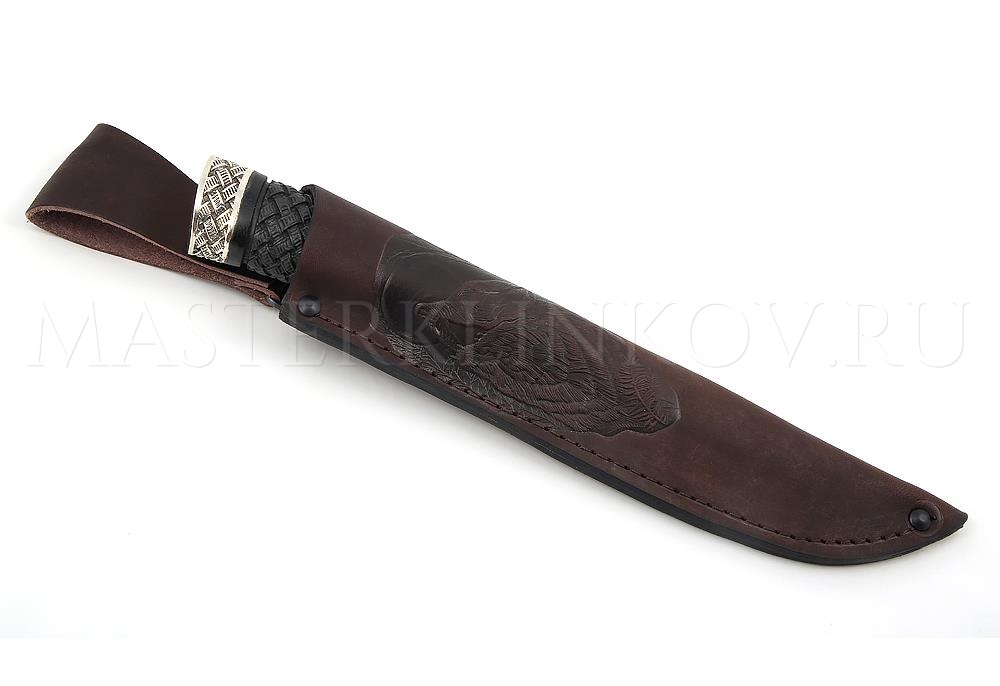 Нож из порошковой стали Elmax Лань, рукоять - черный граб, резьба, литье