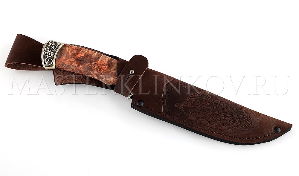 Нож из дамасской стали Клык, рукоять - карельская береза, литье