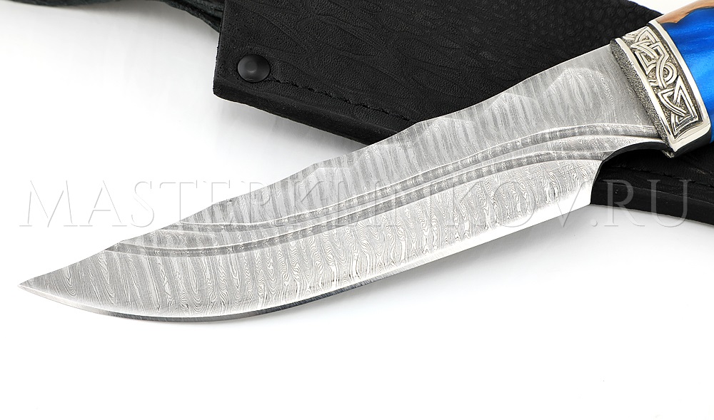 Нож из дамасской стали Золотоискатель, камень, рукоять- карельская береза, композит