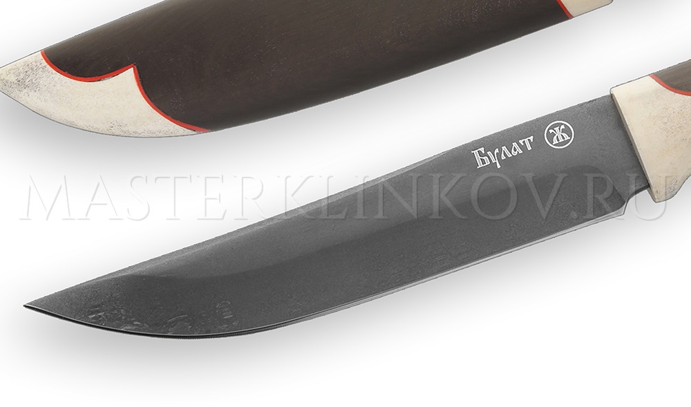 Нож из булатной стали Осетр, рог лося, черный граб