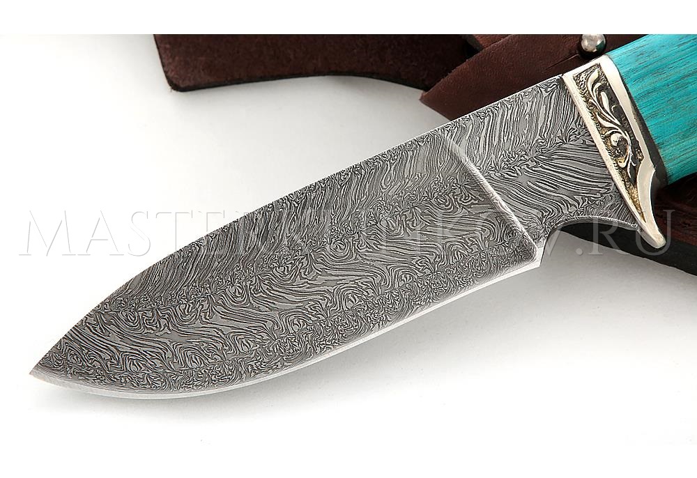 Нож Бобр торцевой дамаск, стабилизированный граб, литье