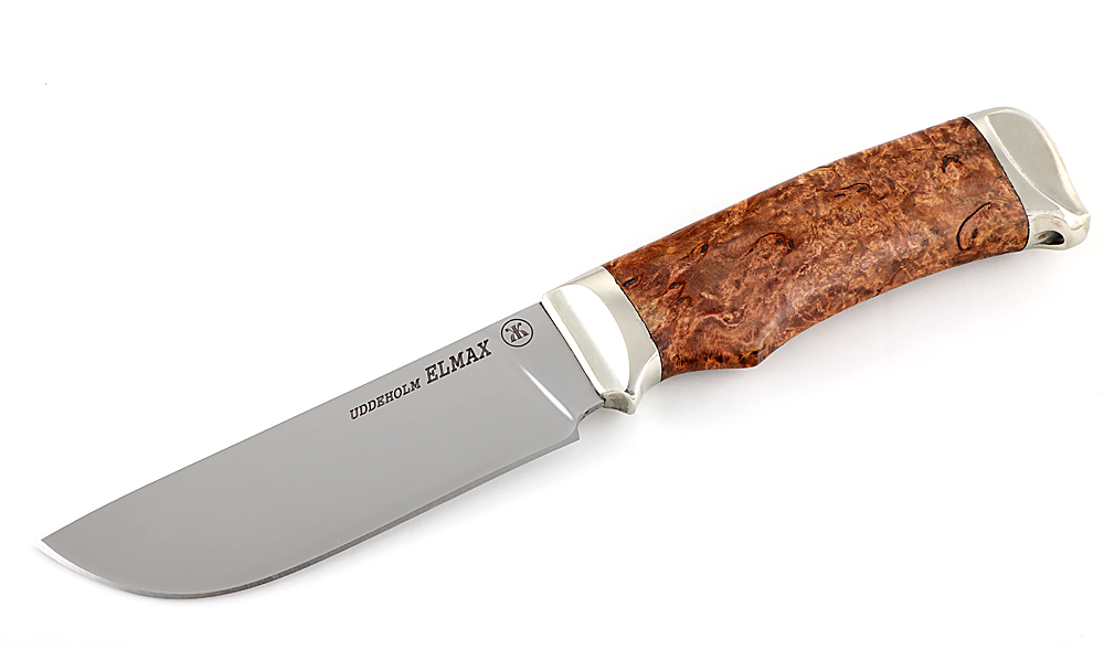 Нож из порошковой стали Elmax Кедр, рукоять - карельская береза, мельхиор