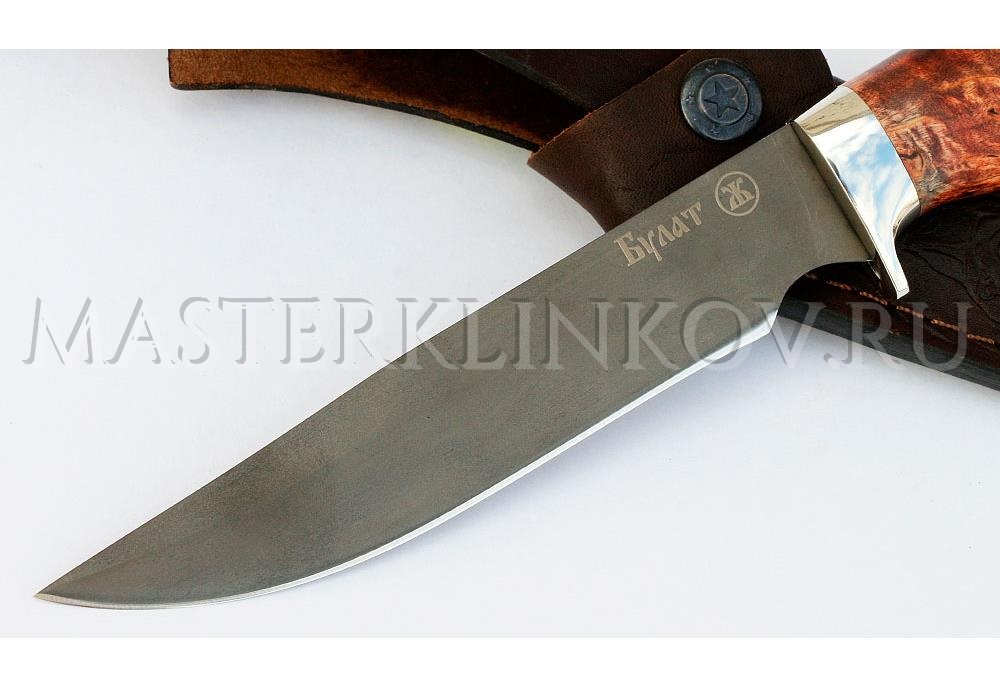Нож из булатной стали Судак, рукоять - карельская береза, мельхиор