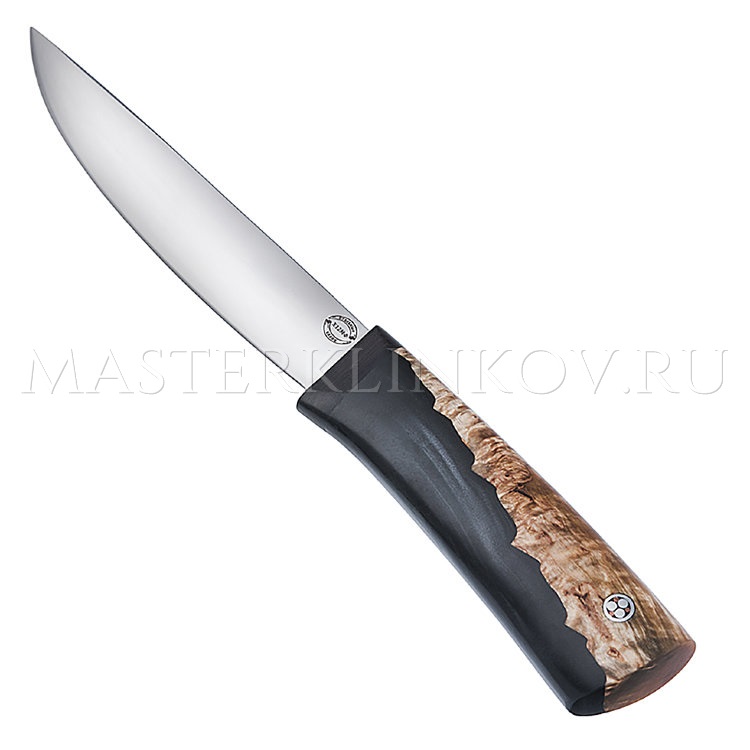 Нож из стали Х12МФ Якут большой, рукоять - карельская береза, черный акрил