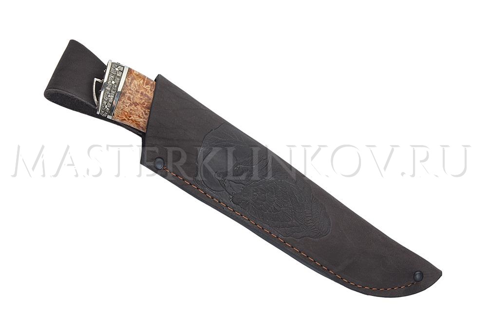 Нож из порошковой стали Elmax Волк, рукоять - карельская береза, литье