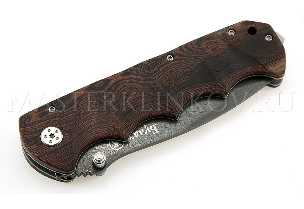 Нож складной из булатной стали - 007 Зубр, рукоять - венге, под пальцы