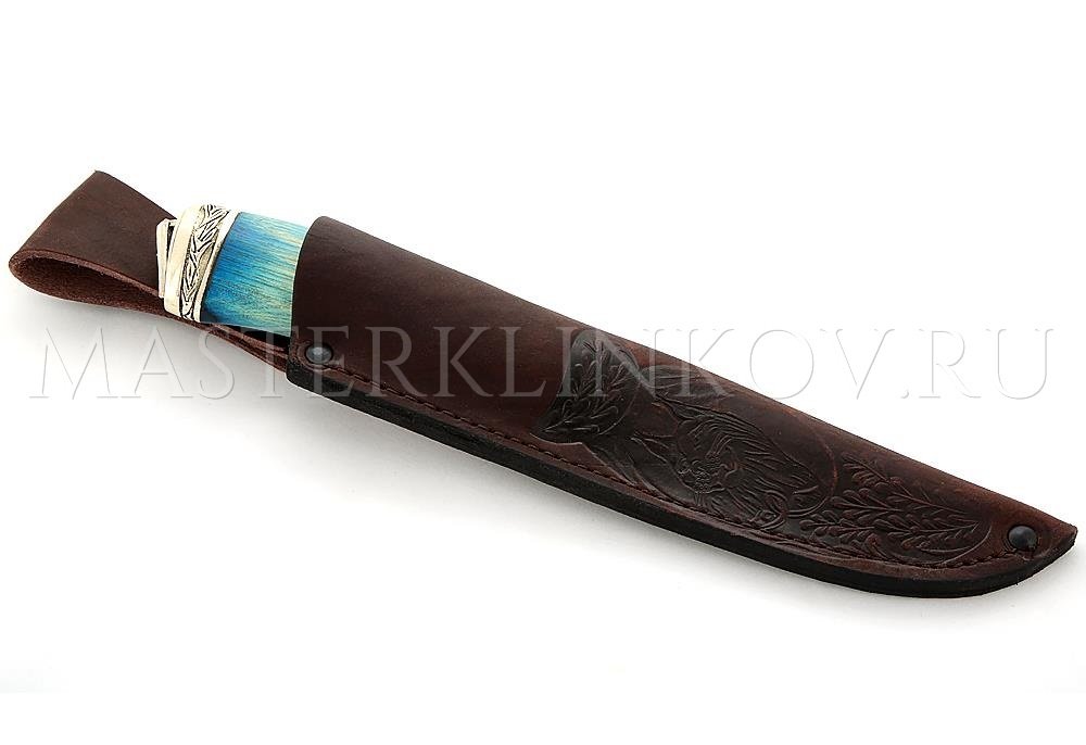 Нож Егерь торцевой дамаск, стабилизированный граб, литье