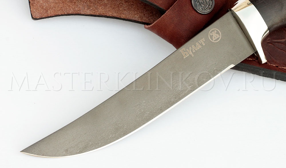 Нож из булатной стали «Лис», рукоять — черный граб, мельхиор