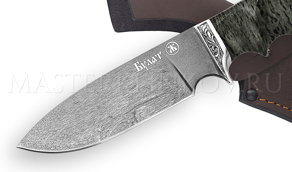 Нож из булатной стали Бобр, рукоять - черный граб под пальцы, литье