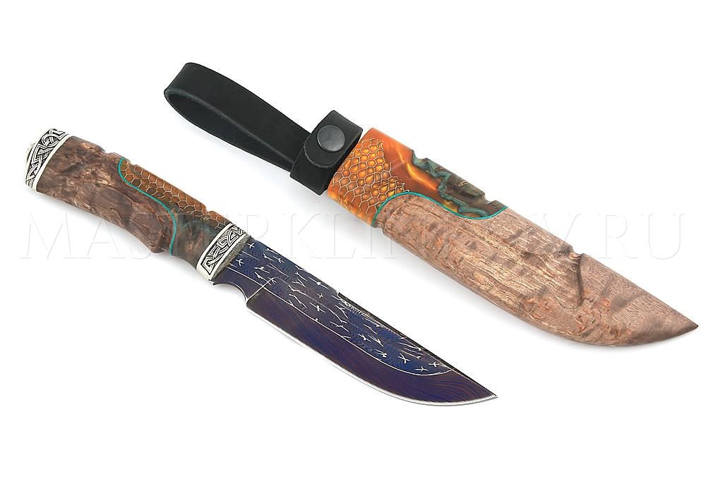Нож из дамасской стали Золотоискатель, мозаичный дамаск, композитный материал, литье