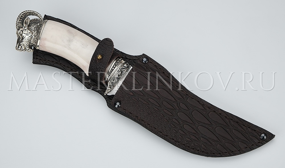 Нож из дамасской стали Восток, рукоять - рог лося литье архар