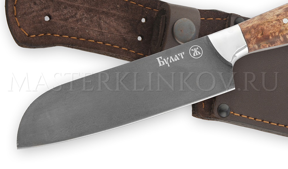 Нож кухонный из булатной стали Шеф-повар №5, 115мм, карельская береза