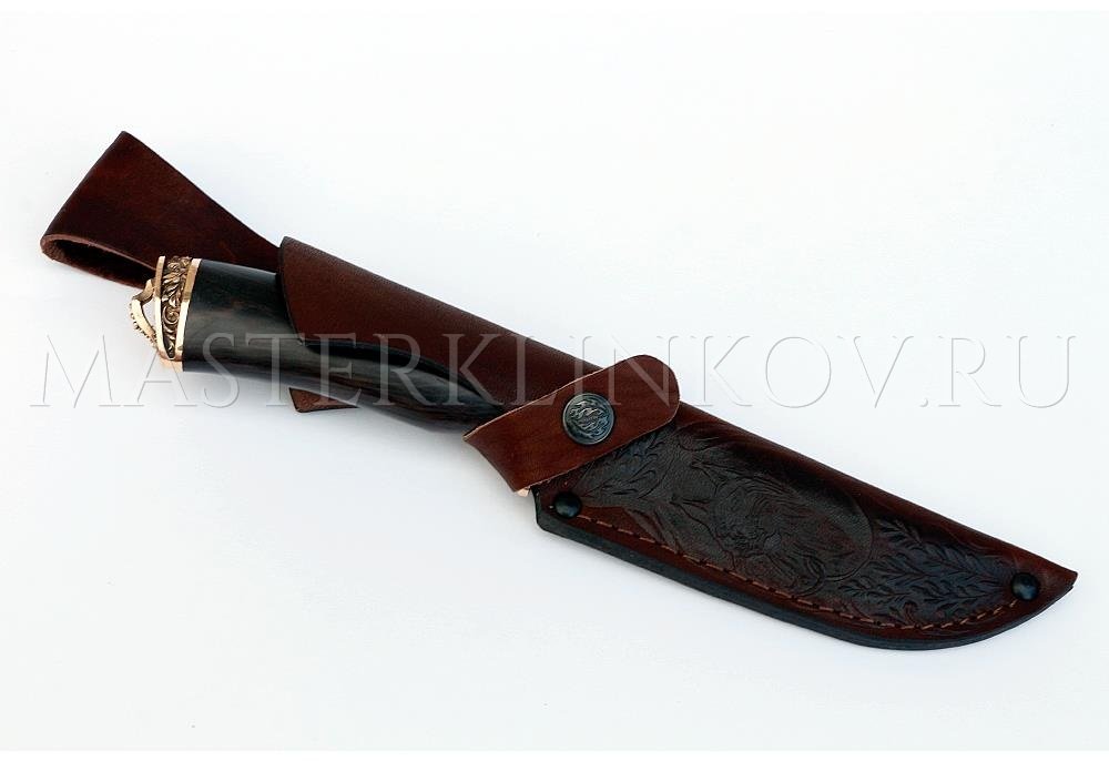 Нож из порошковой стали Elmax Соболь, рукоять - граб, бронза