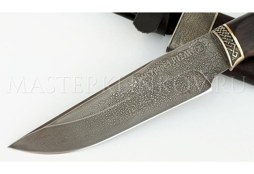 Нож из стали Р12М быстрорез Медведь, рукоять и ножны - черный граб, литье