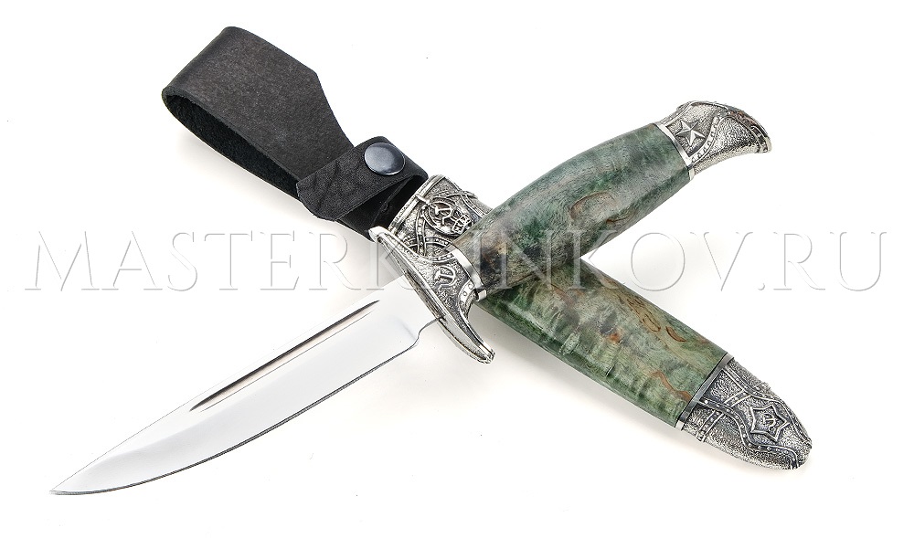 Нож из стали Х12МФ Финка НКВД реплика, рукоять и ножны - стабилизированная карельская береза, литье
