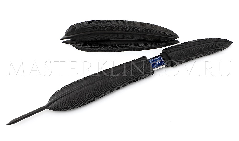 Композиция Перо мозаичный ламинат, черный граб, резьба, подставка