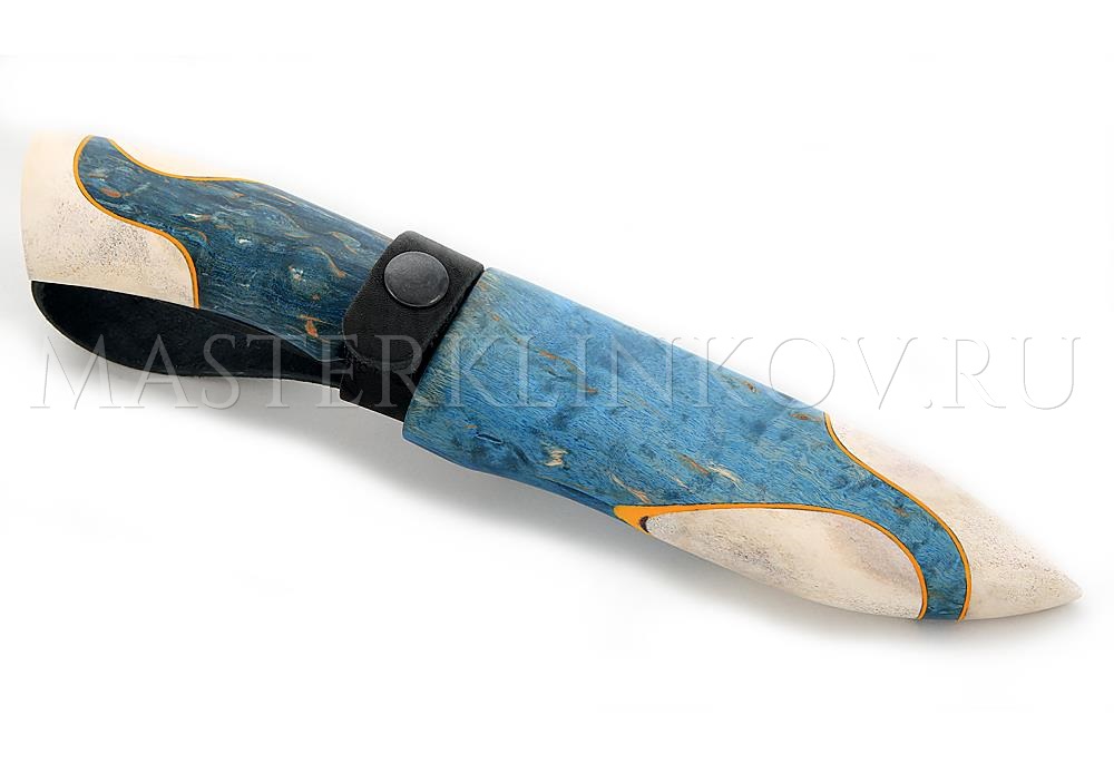 Нож из порошковой стали М390 Бобр, рукоять и ножны - карельская береза, рог лося