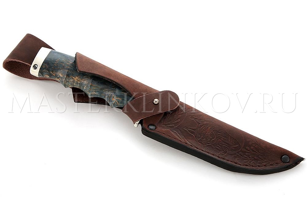Нож из порошковой стали Elmax Соболь, рукоять - карельская береза под пальцы, мельхиор
