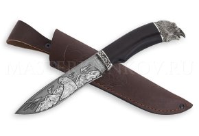 Нож из стали ХВ5 Беркут, рукоять — черный граб, литье, гравировка
