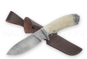 Нож из дамасской стали Бобр, рог лося, литье