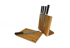 Комплект: магнитная подставка для 5 ножей с разделочной доской из дуба, покрытие - натуральное масло