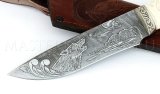 Нож из дамасской стали Беркут, ручная гравировка, рукоять - лосиный рог, вырубка