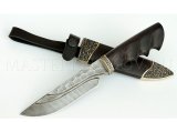 Нож из дамасской стали Золотоискатель, долы, камень, ножны - черный граб, литье