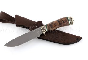 Нож из порошковой стали Böhler S390 Скат, рукоять — карельская береза, литье