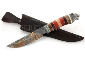 Нож из дамасской стали Золотоискатель, гравировка золочением, рукоять - наборная