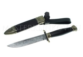 Нож из дамасской стали НКВД, рукоять - граб, ножны - граб, литье