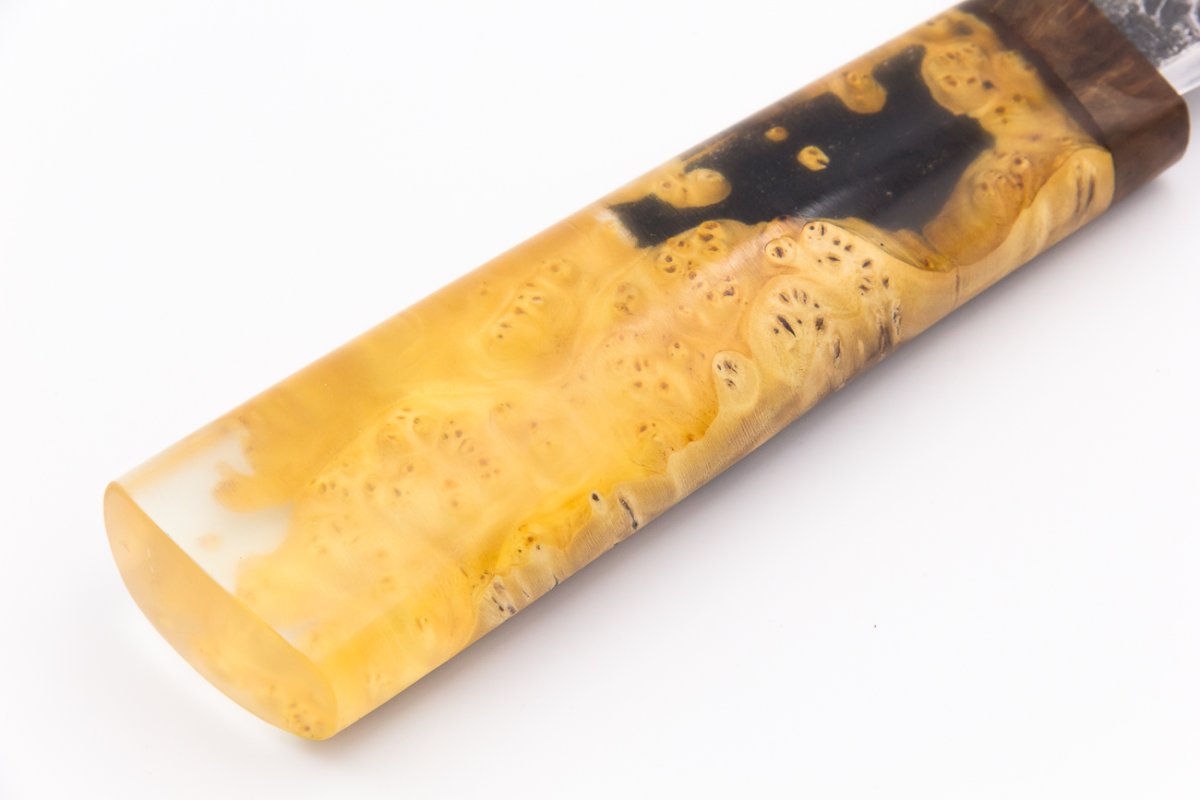 Нож из стали Х12МФ Якут средний, рукоять - кап каштана, акрил