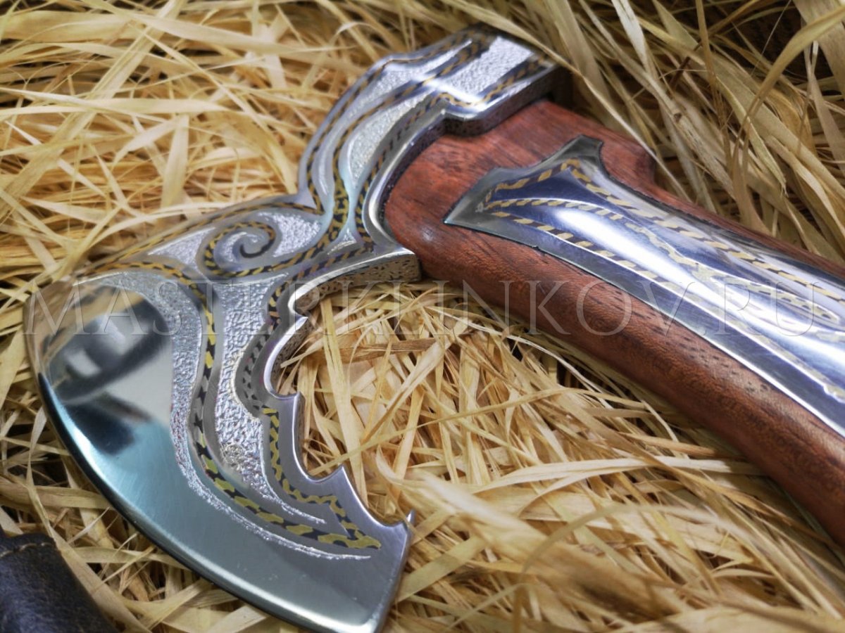 Кованый топор Север из стали 9ХС, с инкрустацией, рукоять - бубинга