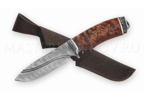 Нож из дамасской стали Бобр, рукоять - карельская береза, литье