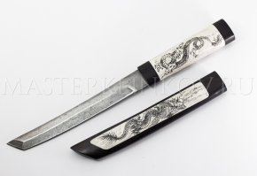 Нож из алмазной стали ХВ5 Танто, рог лося, черный граб