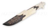 Нож из дамасской стали Егерь, долы, камень, ножны - граб, рог лося
