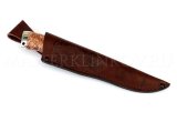 Нож из порошковой стали Vanadis 10 Медведь, рукоять — карельская береза, литье мельхиор