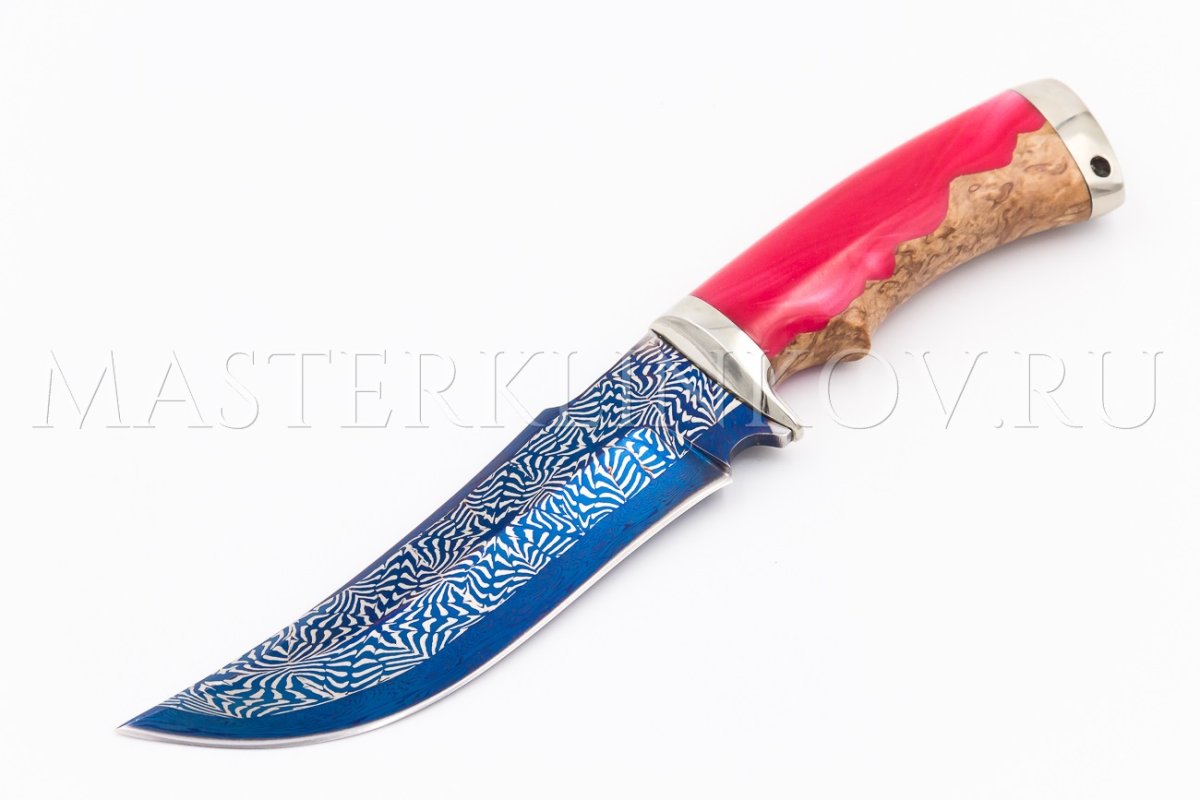 Нож Восток, мозаичный ламинат, рукоять - акрил, карельская береза, мельхиор