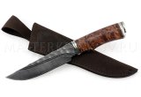 Нож из дамасской стали Медведь, долы, камень, рукоять - карельская береза, литье