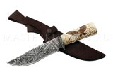 Нож из дамасской стали «Сокол», гравировка, рукоять — рог лося, выжигание