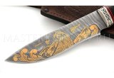 Нож из дамасской стали Беркут, гравировка золочением, рукоять - карельская береза, наборная