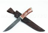 Нож из дамасской стали Осетр, долы, камень, рукоять - карельская береза, литье