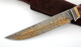 Нож из дамасской стали Осетр, золочение, рукоять - наборная, карельская береза