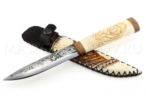 Нож из стали 9ХС Якут малый, рукоять - рог лося, резьба