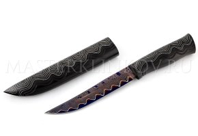 Нож Осетр мозаичный ламинат, черный граб, резьба, инкрустация